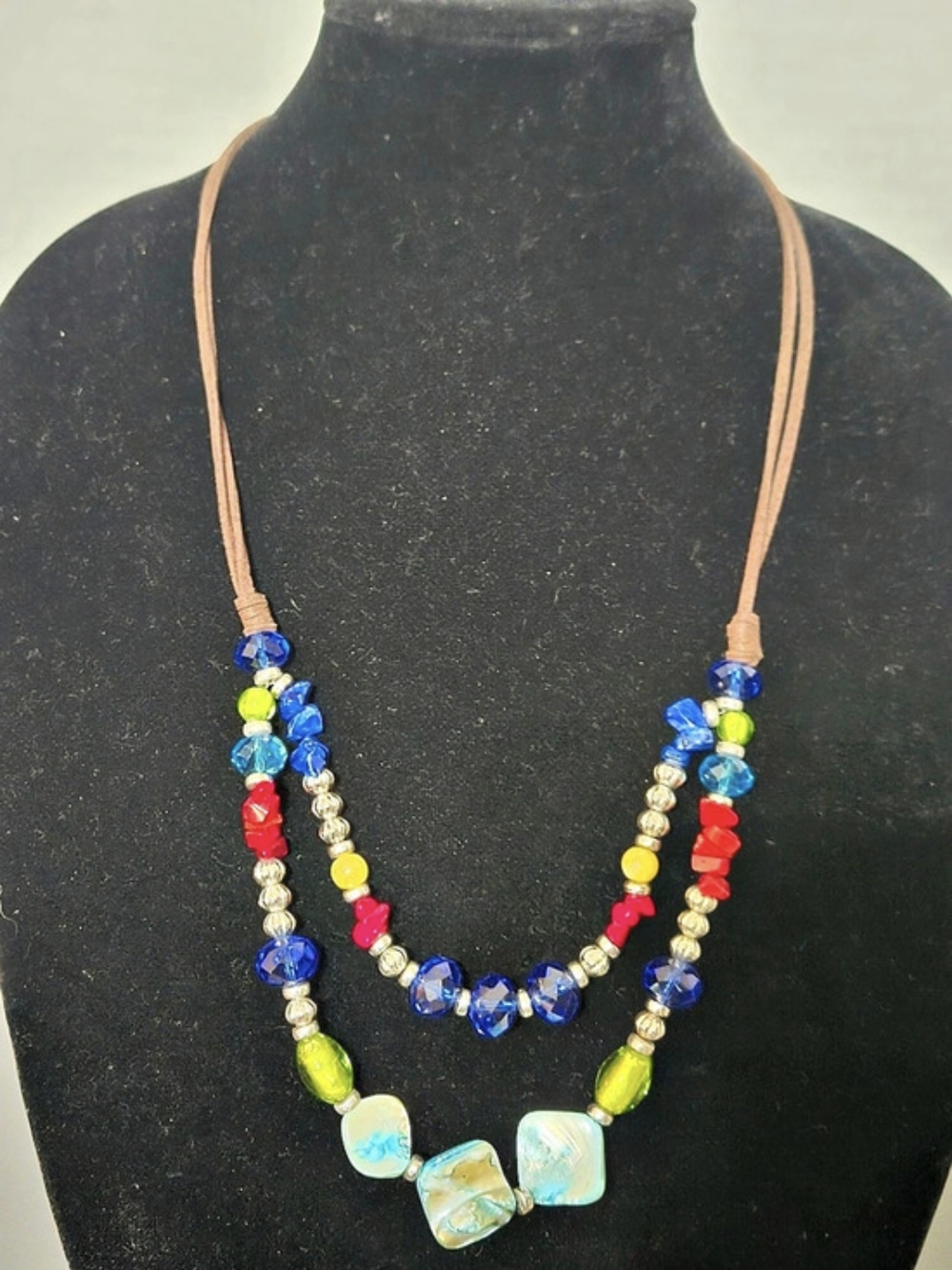 Beaded Pendant Necklace in Blue & Green Like New